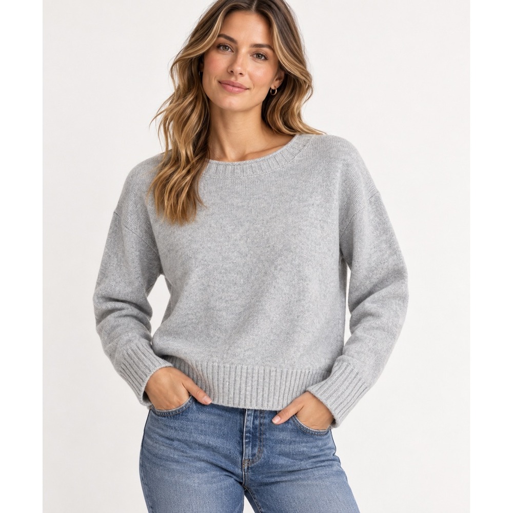 Banana Republic CashmereSweater Womens S Gray Relaxed Cropped Crewneck Knit